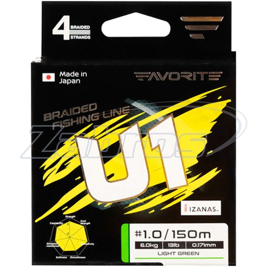 Фотография Favorite U1 PE 4x, #1,2, 0,18 мм, 7,2 кг, 150 м, Light Green