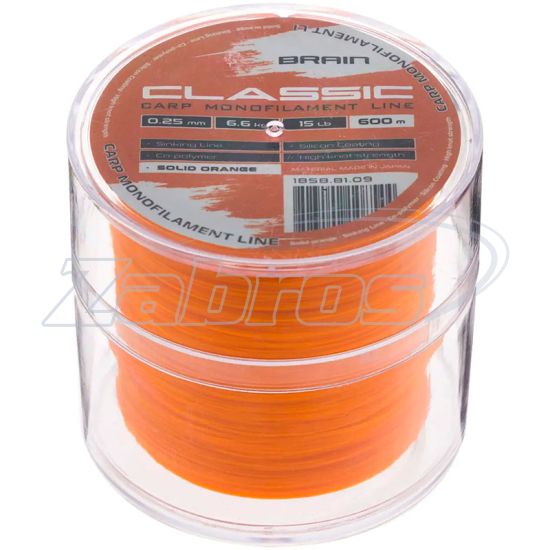 Фотографія Brain Classic Carp Line, 0,28 мм, 7,9 кг, 600 м, Solid Orange