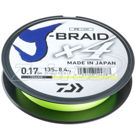 Фото Daiwa J-Braid X4, 12740-015, 0,15 мм, 6,9 кг, 135 м, Yellow