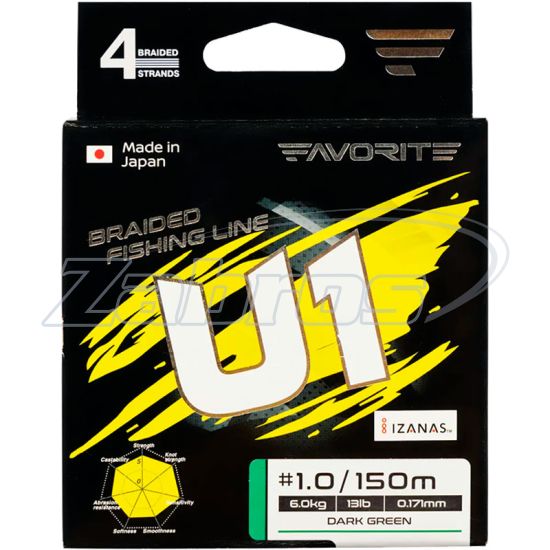 Фотографія Favorite U1 PE 4x, #1, 0,17 мм, 6 кг, 150 м, Dark Green