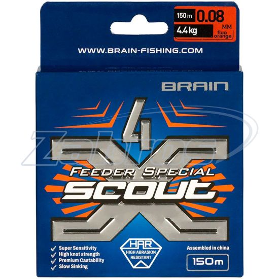 Фотография Brain Scout 4X, 0,08 мм, 4,4 кг, 150 м, Fluoro Orange